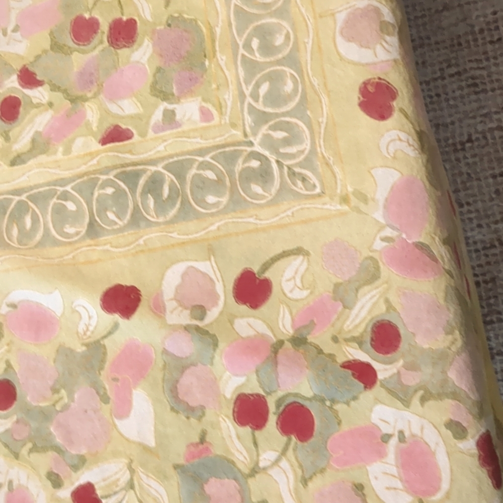 Shabby chic tablecloth, cherries in green 58x60 inches